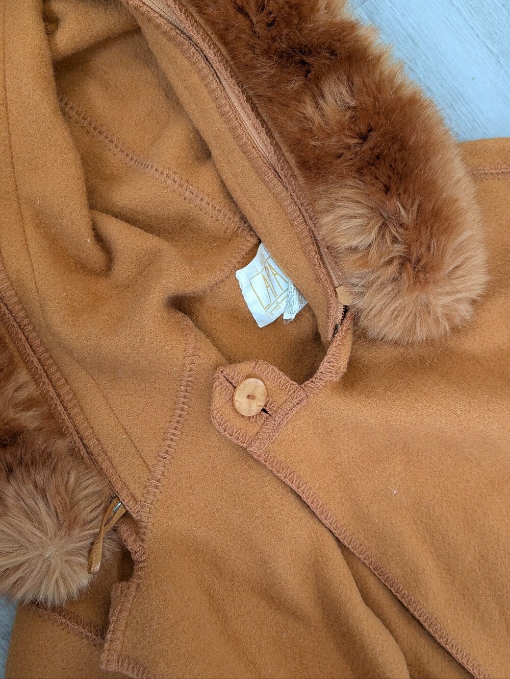 Vintage Rare Linda Lundstrom Laparka Orange 100% Wool Women Coat Headband Sz 12 - Picture 9 of 14